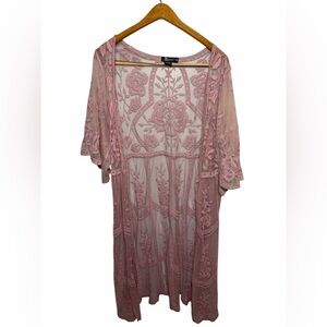 Miss Chievous Pink Embroidered Lace Kimono Cover-Up L/XL